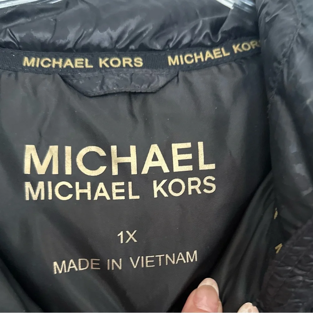 Stunning Michael Kors Black Leopard Print Puffer Jacket with‎ Removable Hood 1X